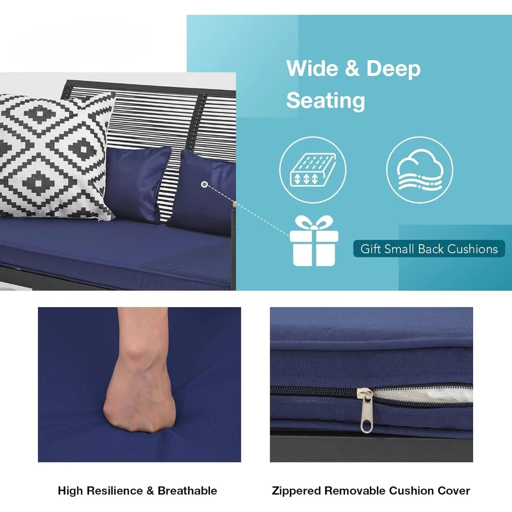 4 Piece Patio Furniture Set, Outdoor Wicker Bistro Set, All-Weather Black PE Rattan Conversation Set w/Coffee Table, L