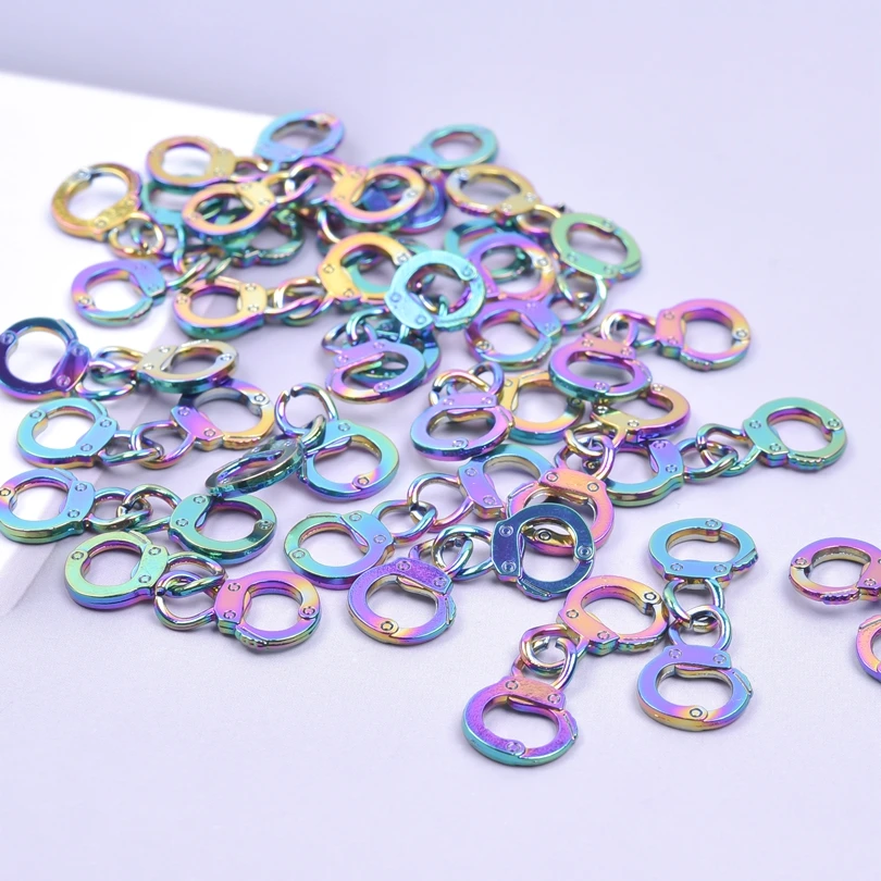 10pcs/Lot Handcuffs Pendant Rainbow Color Punk Accessories DIY Jewelry Making Supplies Metal Charms Wholesale Items For Business