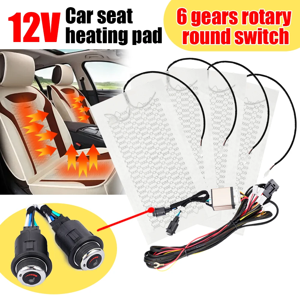 4pcs 6 Level 12V Carbon Fiber Universal Car Heated Heating Heater Seat Pads Winter Warmer Seat Covers Heated Seat Cushion