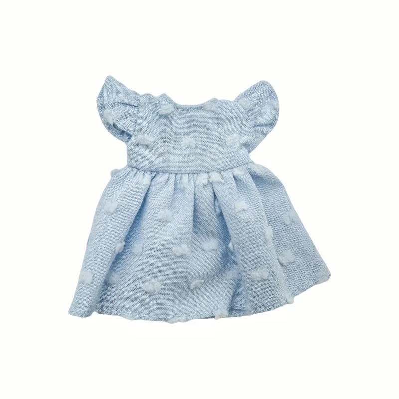 Vestido de bebé Ob11: falda abullonada de mezclilla. YMY ropa de bebé pequeño y juguetón 1/12 con falda con cordón