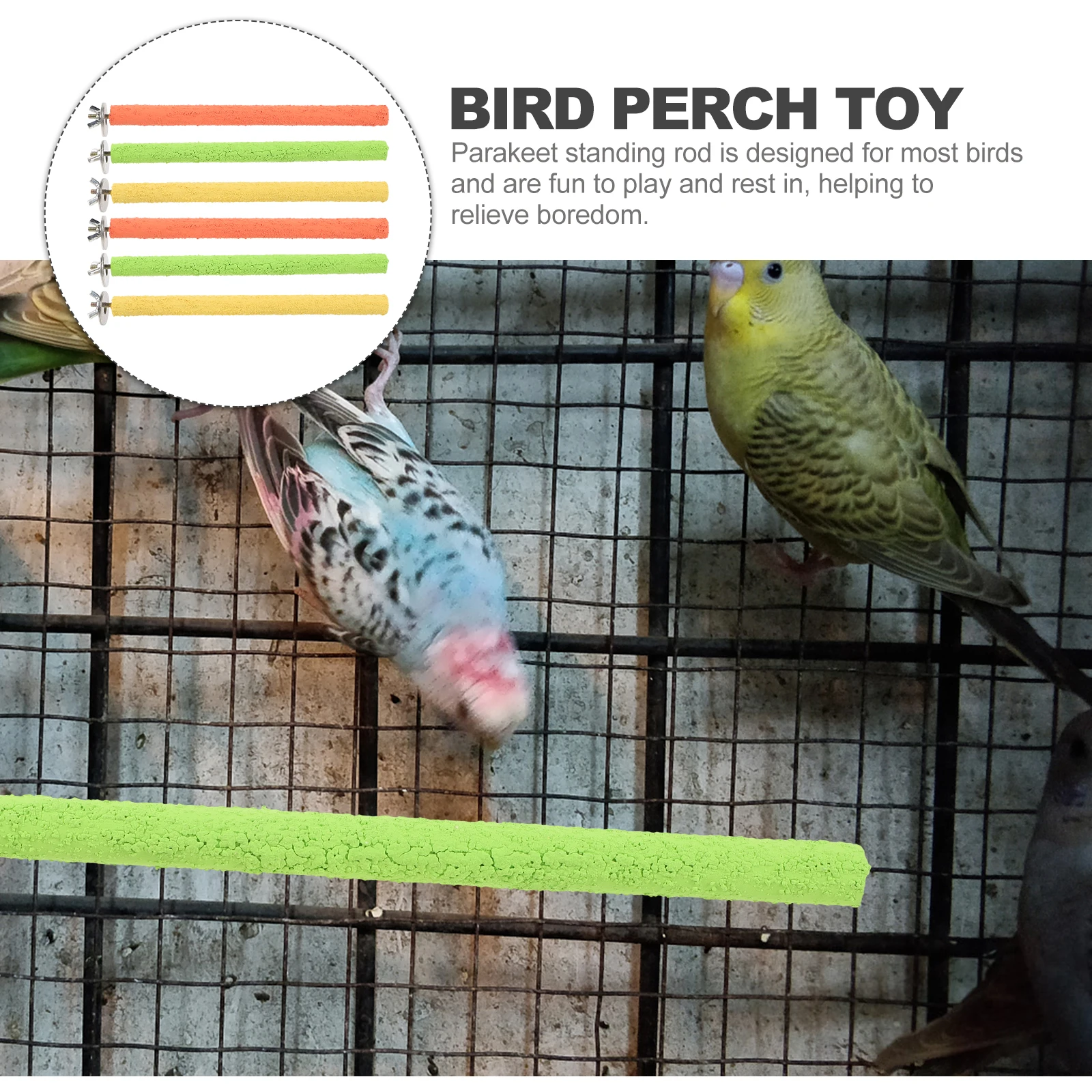 

6Pcs Bird Perch Stand Wooden Quartz Sand Grinding Stick for Parakeet Cage Accessories Parrot Perch Balance Training