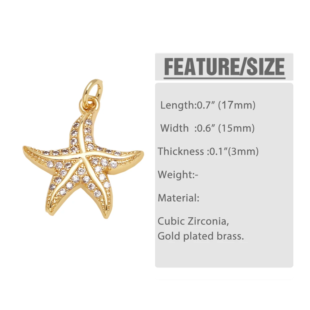 OCESRIO Fashion White Crystal Fishstar Charms for Bracelet Copper Gold Plated Whale Tail Conch Jewelry Making Supplies chma306