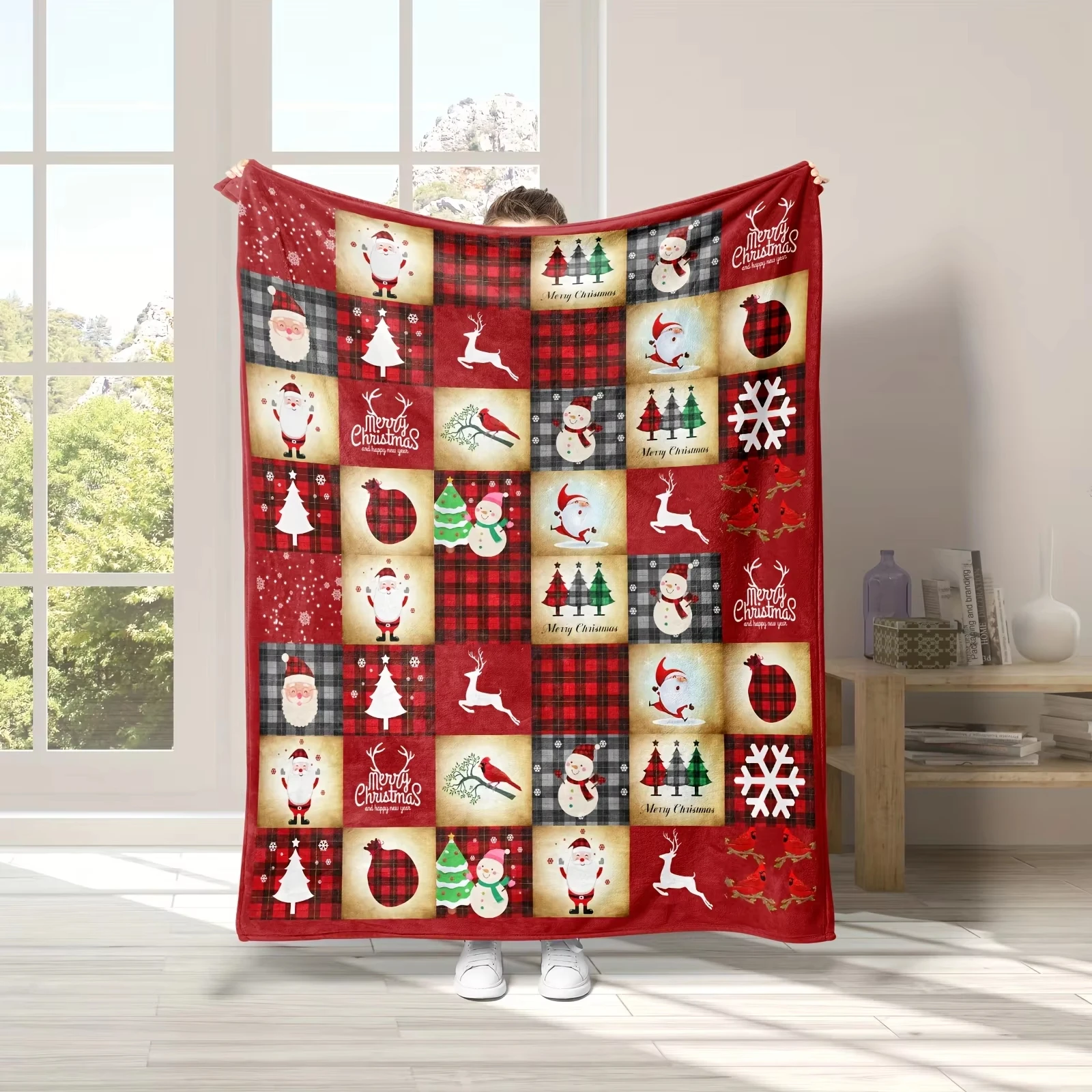 

Flannel Blanket Christmas Theme Santa Claus Snowman And Elk Patterns Printed Blanket Gift Couch Bed Sofa Car Travelling Blanket