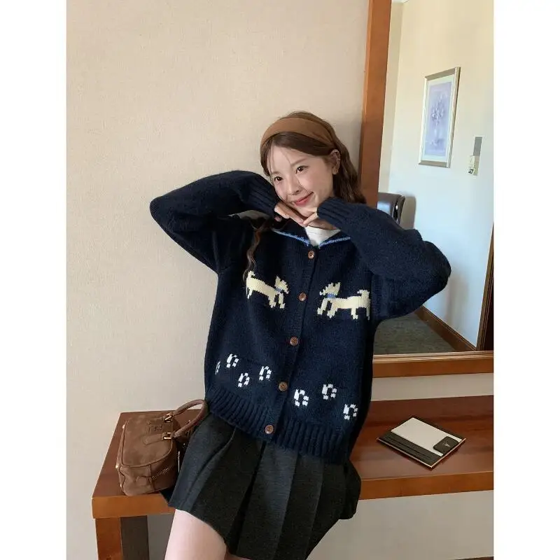 

Korean Style Pullover Soft Glutinous Sweater Cardigan 2025 Autumn Winter New Retro Loose Fashion Lazy Style Knitted for Women