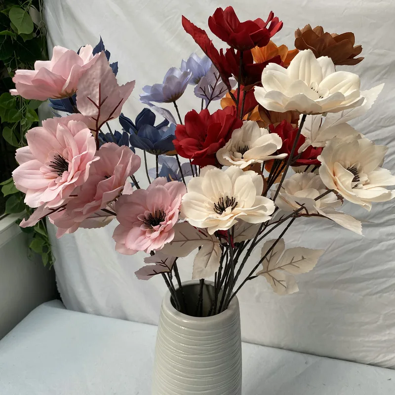 New Mallow 5 Heads Dahlia Wedding Emulational Decoration Fake Flower Wedding Road Lead Flower Arrangement Living Room Decoration