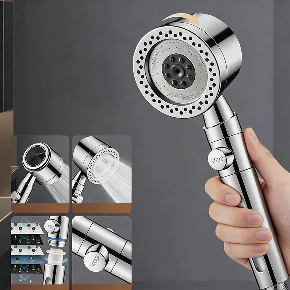 

Набор насадок для душа с 5 режимами распыления, экономящий воду, ручной спа-душ с большим потоком, портативный фильтр для ванной комнаты, комплект насадок для смесителя