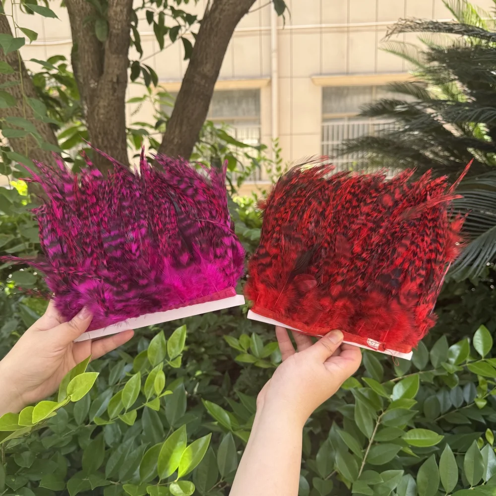 1 Meter 4-6 Inch Coque Rooster Feather Trim Saddle Hackle Feather Fringe for Dress Rooster Tail Feather Ribbon DIY Crafts Sewing