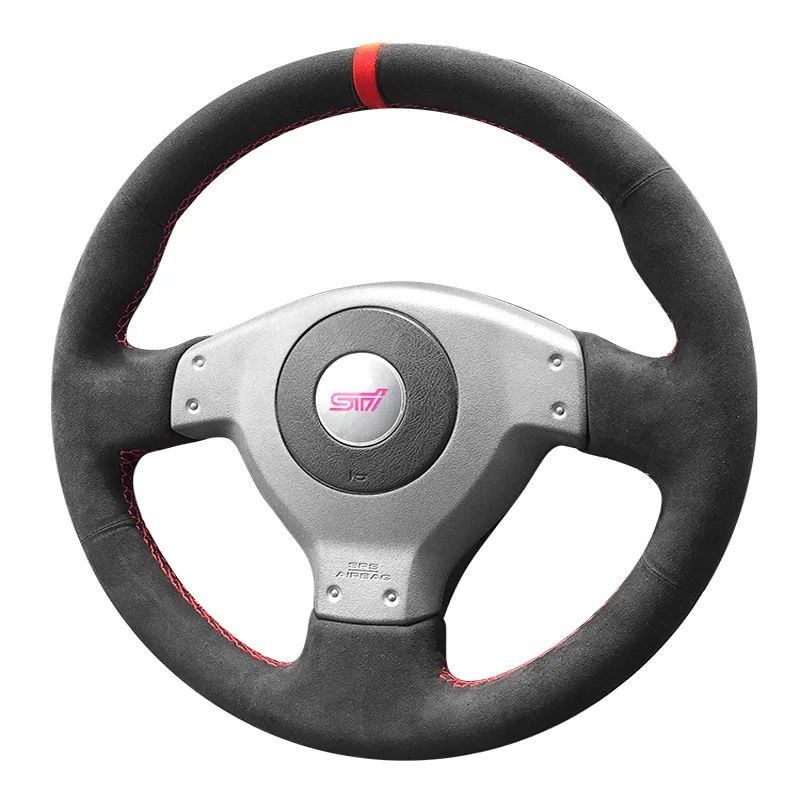 For Subaru Impreza WRX STI9 Hand-Stitch Full Coverage Red Mark Suede Car Steering Wheel Cover WRX Steering Wheel Accessory