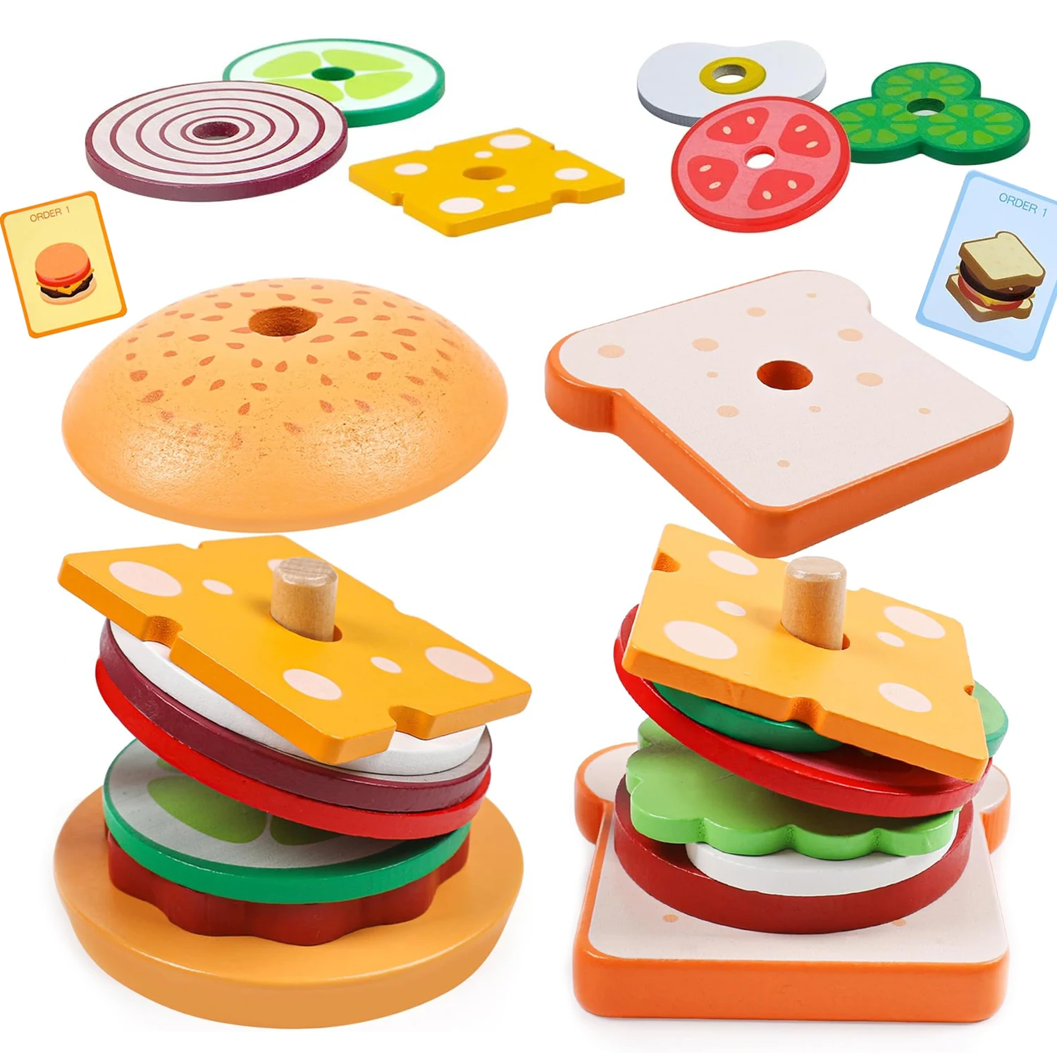 Houten Burger Sandwich Stapelspeelgoed Voor Peuter Kinderen Voorschools Leren Educatief Speelgoed Fantasiespel Voedsel Keuken Speelgoed Geschenken