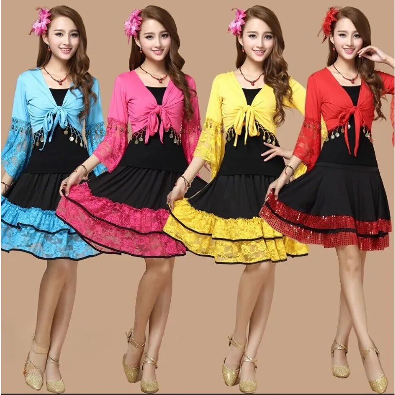 

Комплект одежды с кружевной шалью по индивидуальному заказу, юбка для латинских танцев, современная сальса, самба, взрослые женщины, платья для соревнований по бальным танцам, костюмный комплект