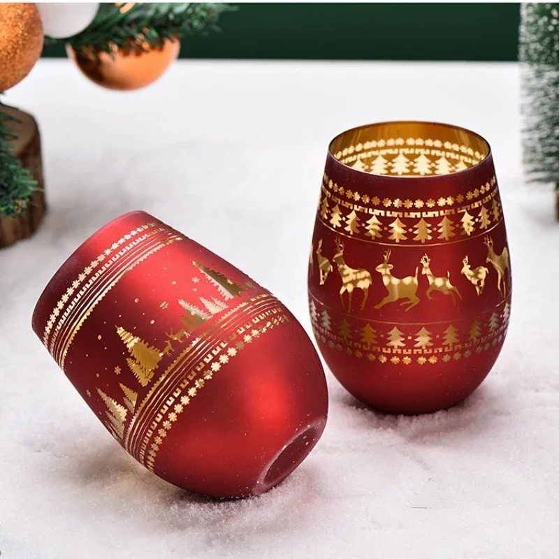 

450/520ml Christmas tree Goblet Red Wine Glass Egg Cups Electroplating Engraving Champagne Glass Christmas Party Home Goblet