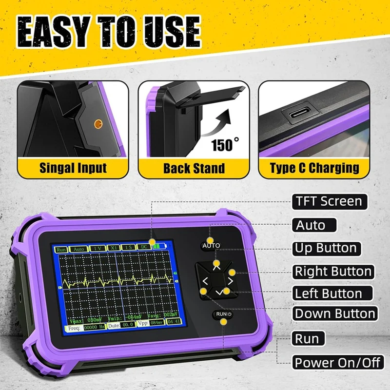 2.8Inch TFT Digital Oscilloscope 1Mhz Bandwidth,8.33Msa Sampling Rate Auto/Normal/Single Trigger Mode,Suitable For Home