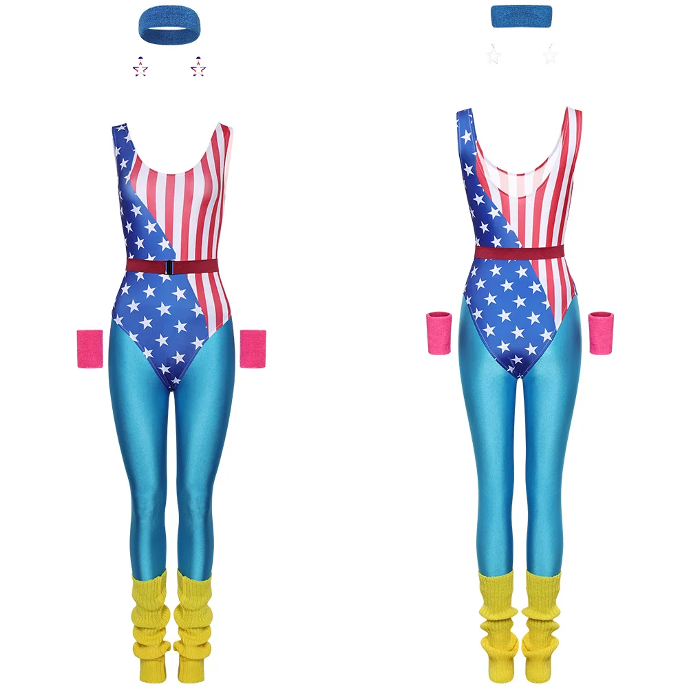 80s 90s Workout Costume Leotard Legging Tracksuit Women Female Cosplay Costume Fantasia Dress Up Outfits Halloween Carnival Suit
