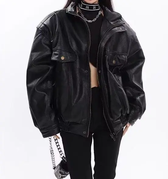 

Retro and High-end PU Leather Jacket for Street Pilots' Motorcycle Outfits in Autumn and Winter