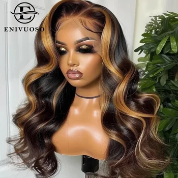 Perruque Lace Front Wig synthétique Body Wave 13x6, perruque de Cosplay ondulée à reflets blond miel pour femmes noires, résistante à la chaleur