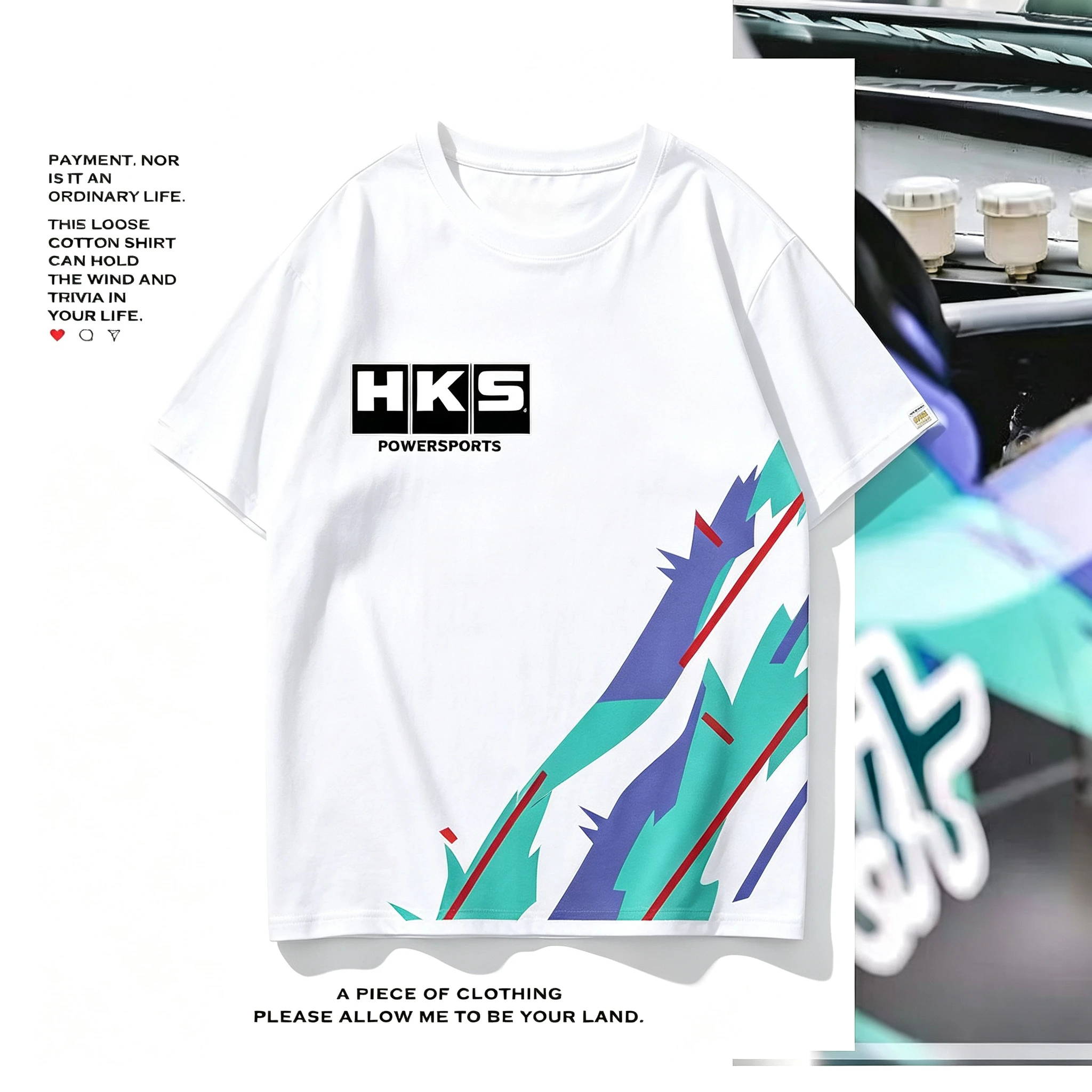 2026 New JDM HKS Family Matching Unisex Oversized T Shirt Colorful Abstract Geometric Print Streetwear Tee