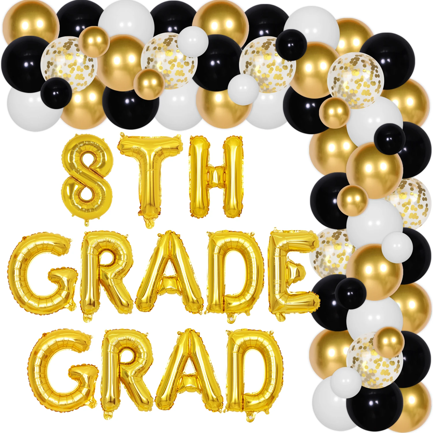 

89Pcs Black Gold Graduation Decoration, 8th Grade Graduation Balloon Arch Garland Kit with Golden Confetti Balloon