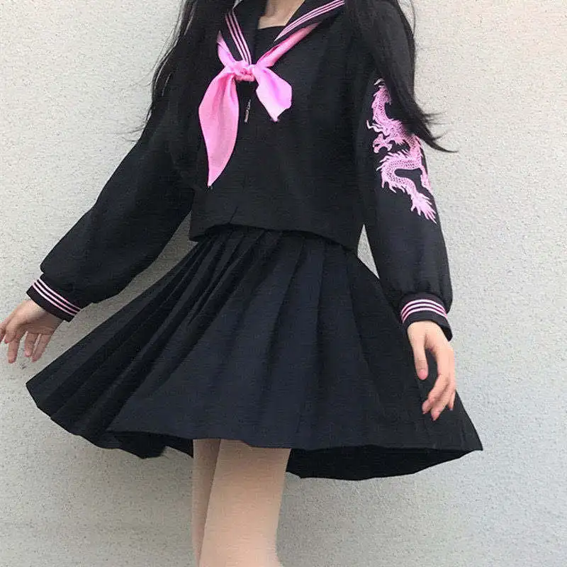 Japanese Fashion New Jk Uniform Shirt Embroidery Pink Dragon Student Girl School Uniform Cosplay Suit Sailor Suit Soft Outfit