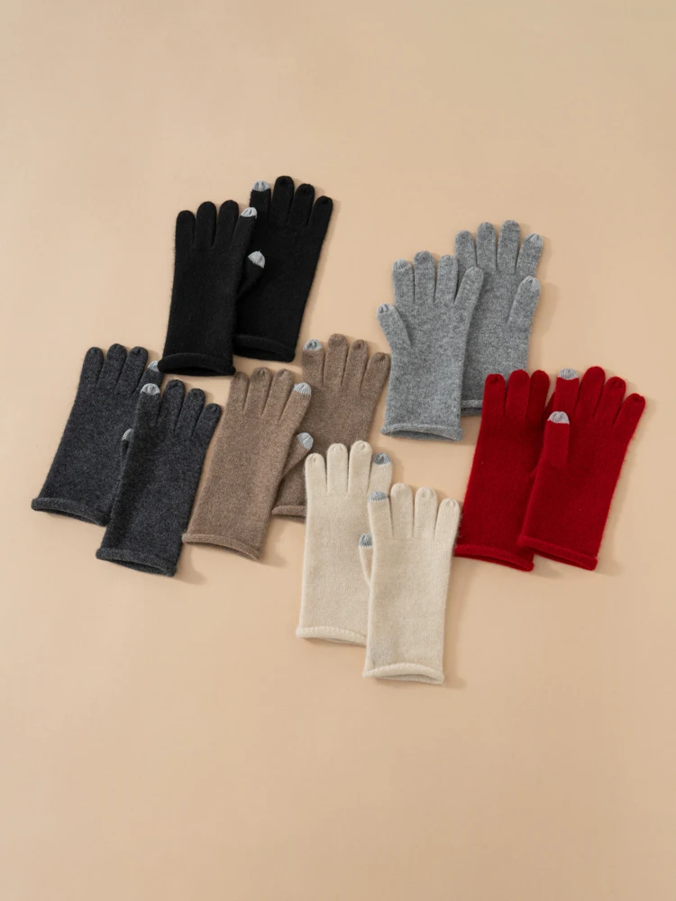 Women Selected Premium Cashmere Knitted Gloves Finger Touchscreen 100% Baby Cashmere Simple Autumn Winter Thermal Gloves