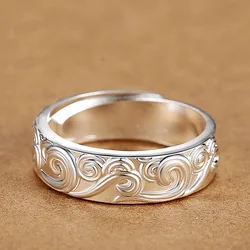 Sea Wave Ring Men's Fashion Ins Personalized Rings Retro 925 Thai Silver Auspicious Clouds Embossed Jewelry KOFSAC