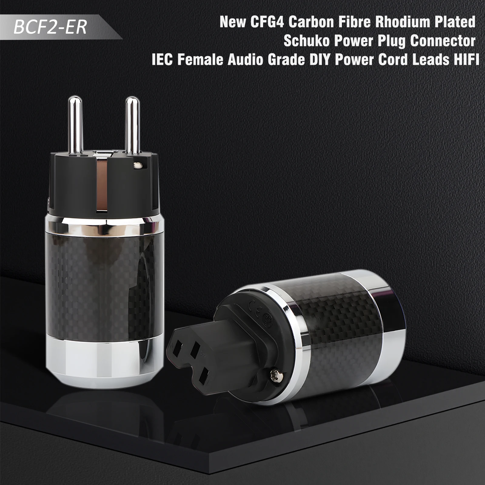 

BCF2-ER Hi-End Black Carbon Fiber Rhodium/Gold Plated European Standard AC Power Plug IEC Female Plug For DIY Mains Power Cable