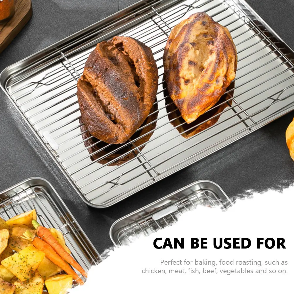

1Set Stainless Steel Baking Tray with Cooling Rack Multifunctional Easy Clean Silver Baking Tray Kitchen Gadget