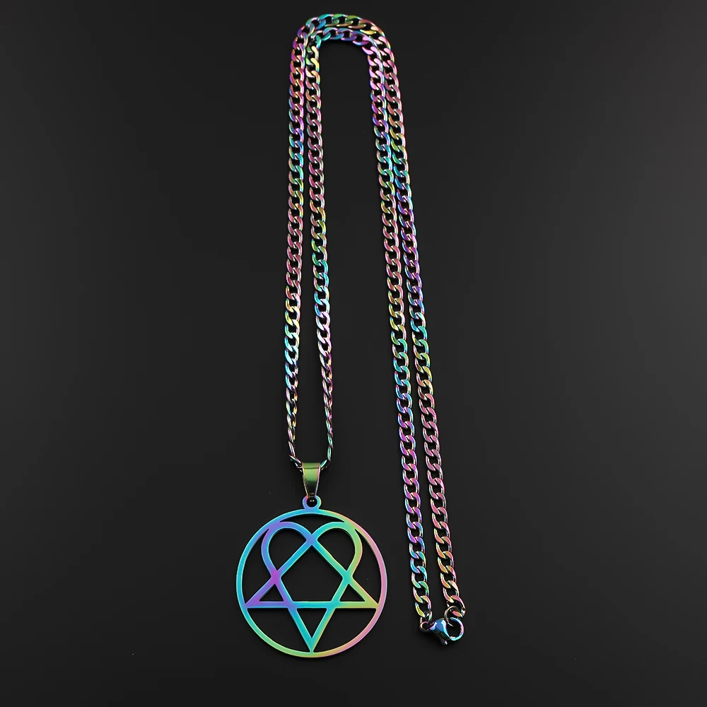 Heartagram Him Band Pentagramm-Halskette für Männer und Frauen, Gothic-Herz, Regenbogenfarben, Edelstahl, Panzerkette, Punk-Musik-Schmuck – Detail 8
