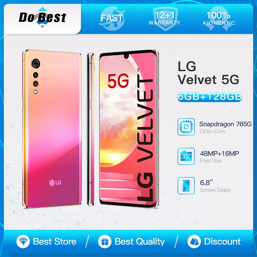 Original LG VELVET G9 G900TM G900N 5G Handy 6,8'' NFC 6GB + 128GB 48MP + 16MP OctaCore Andriod Telefon 4G LTE 1/2 Sim Handy