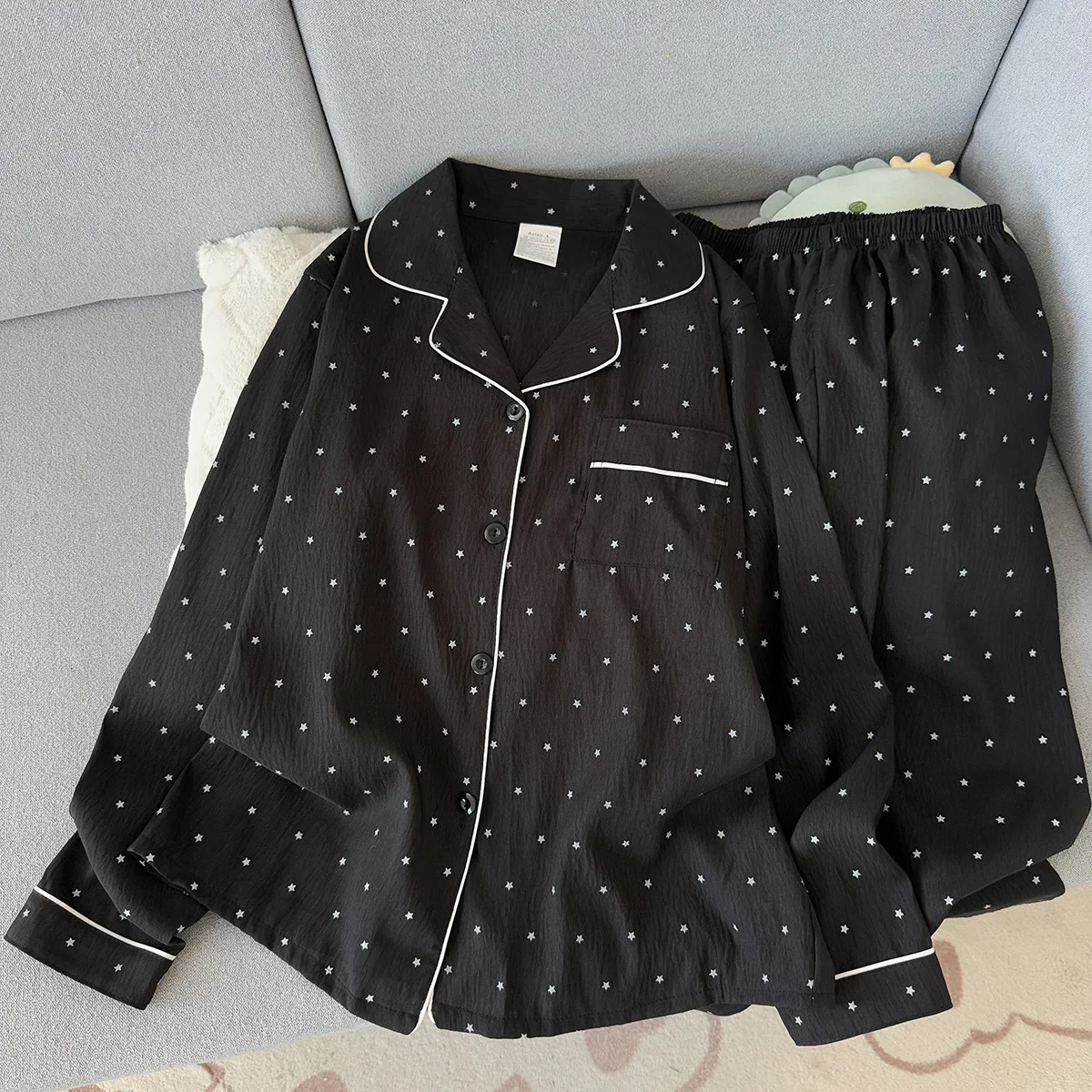 Spring and Autumn New Women's Pajamas Sweet Cloud Cotton Long Sleeve Long Pants Collared Cardigan Loose Autumn Homewear Set