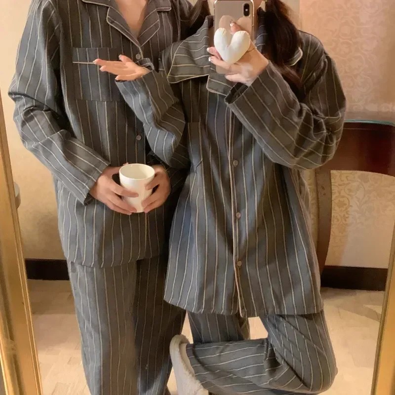 

Women Comfortable Home Couple Suit Sanding Pants Pajama Set Winter Autumn Striped Pyjamas Sleepwear Sleeve Long