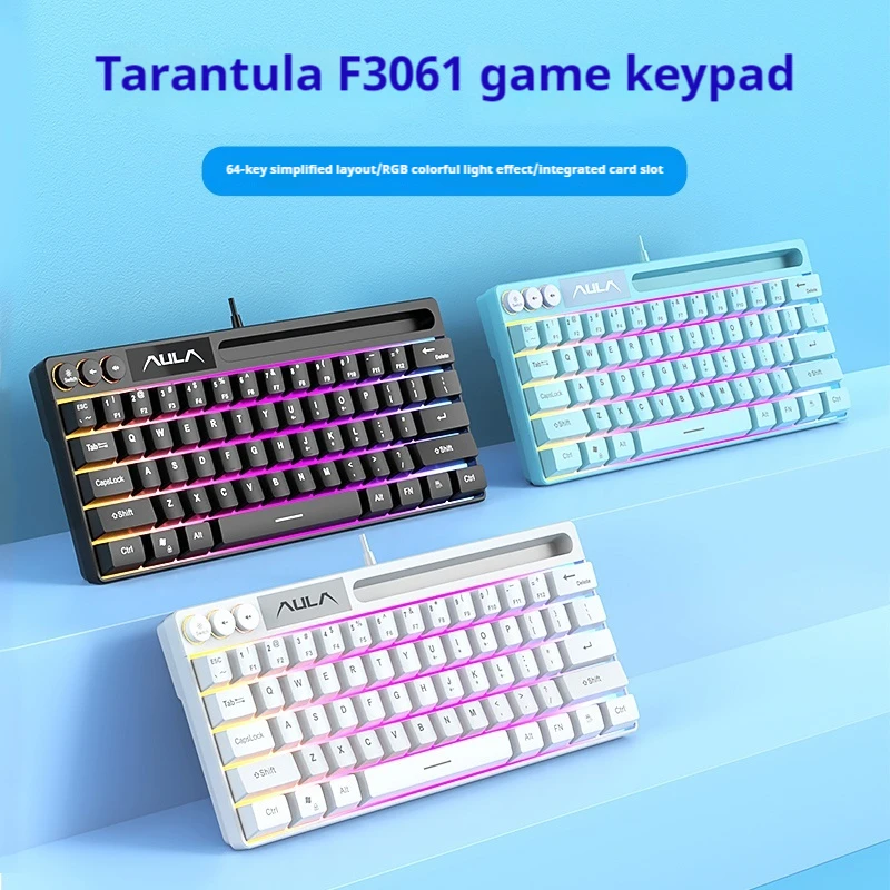 

F3061 Gaming Keyboard Small Mini Wired Portable Silent Smart Sleep Notebook Card Slot Computer Keyboard Suitable For Lol Steam