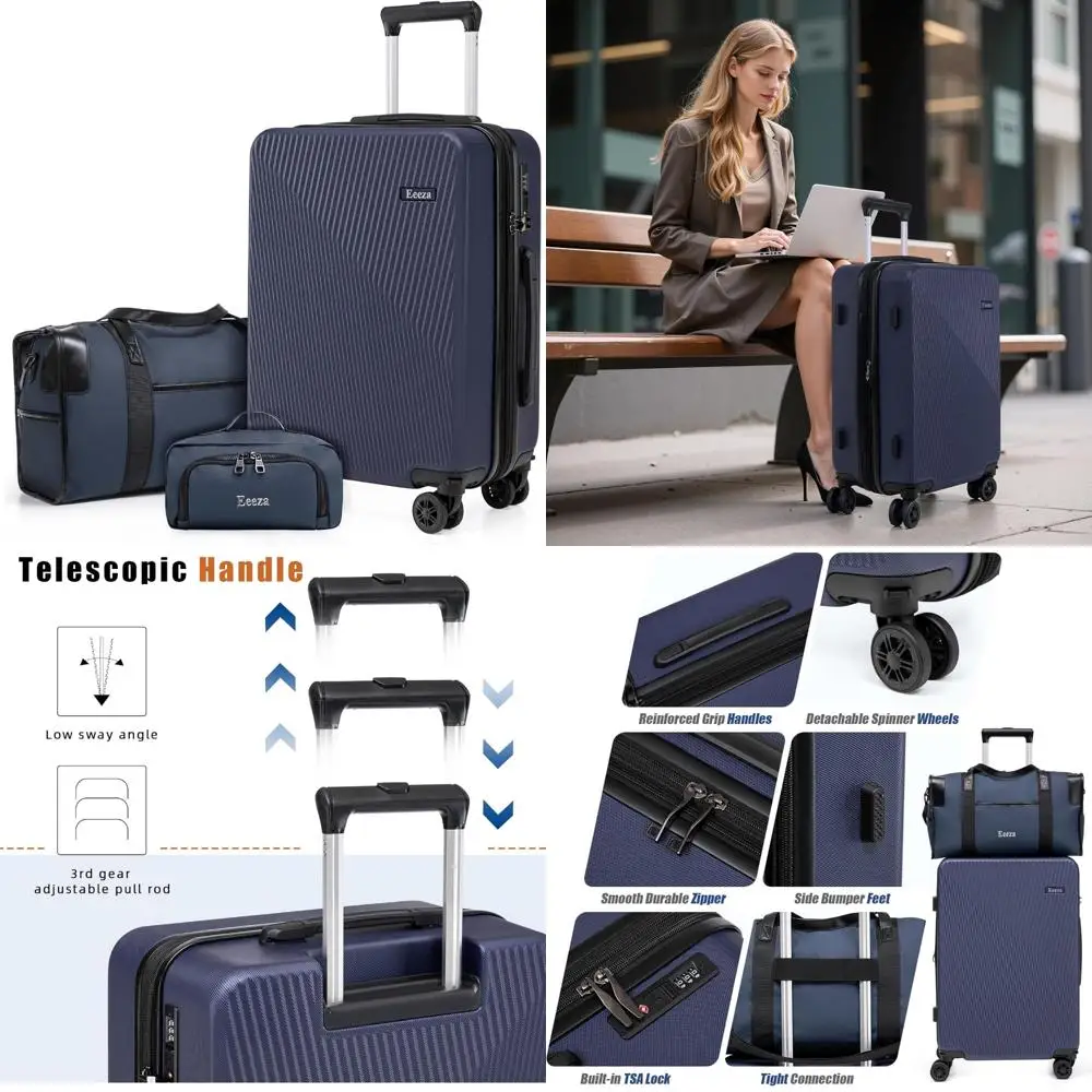 حقائب صلبة قابلة للتوسيع مع عجلات قابلة للفصل، مجموعة أمتعة خفيفة الوزن معتمدة من شركة الطيران، 22 × 14 × 9 بوصة للسفر #1