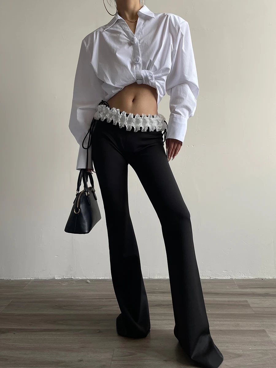 

Брюки AcupStudio с заниженной талией, расклешенные, повседневные, женские, летние, дизайнерские, стройнящие, длинные, уличные, с вышивкой, прямые...