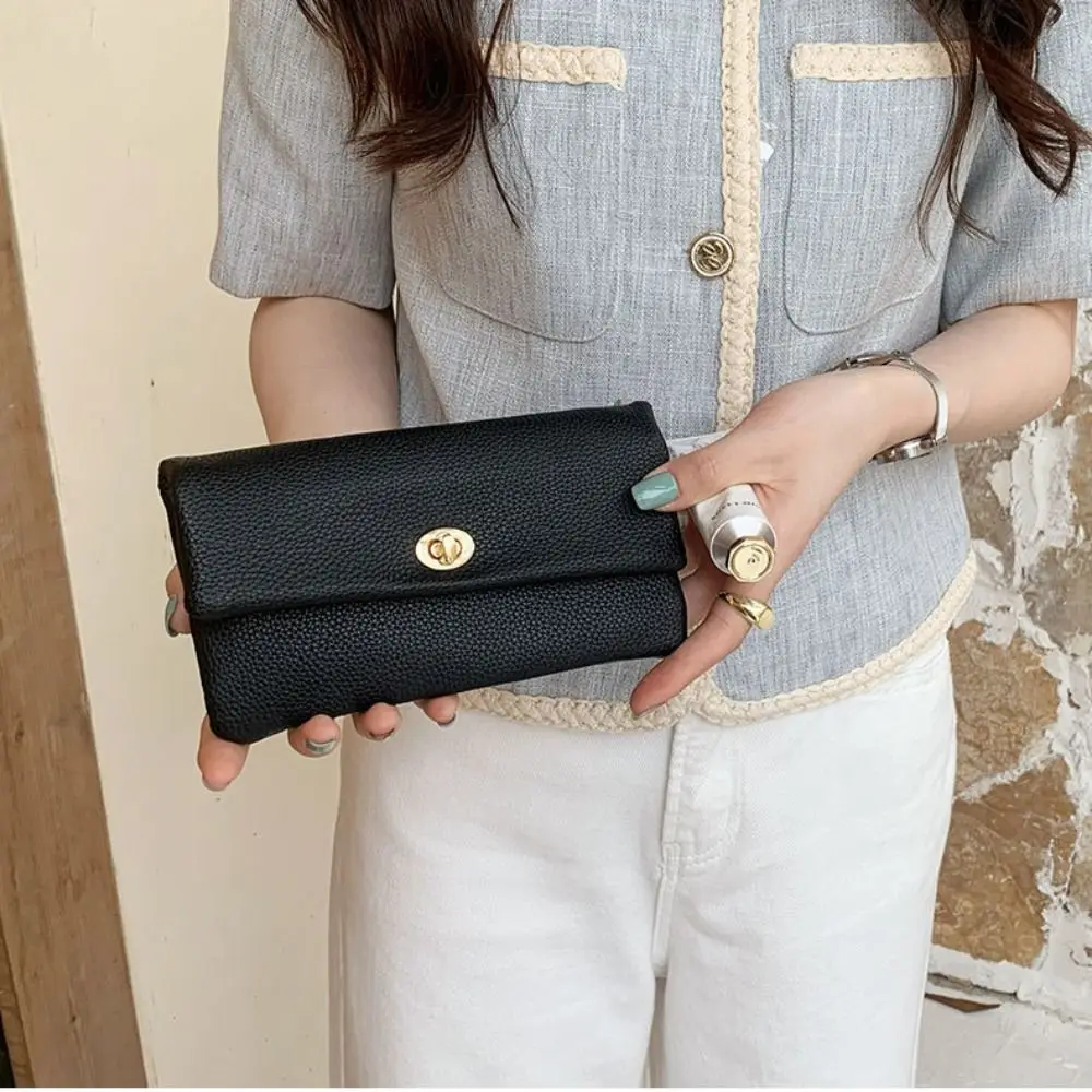 Tragbare lange Geldbörse aus PU-Leder mit Reißverschluss, elegante Geldbörse, multifunktionale Clutch mit Metallschnalle für Studenten