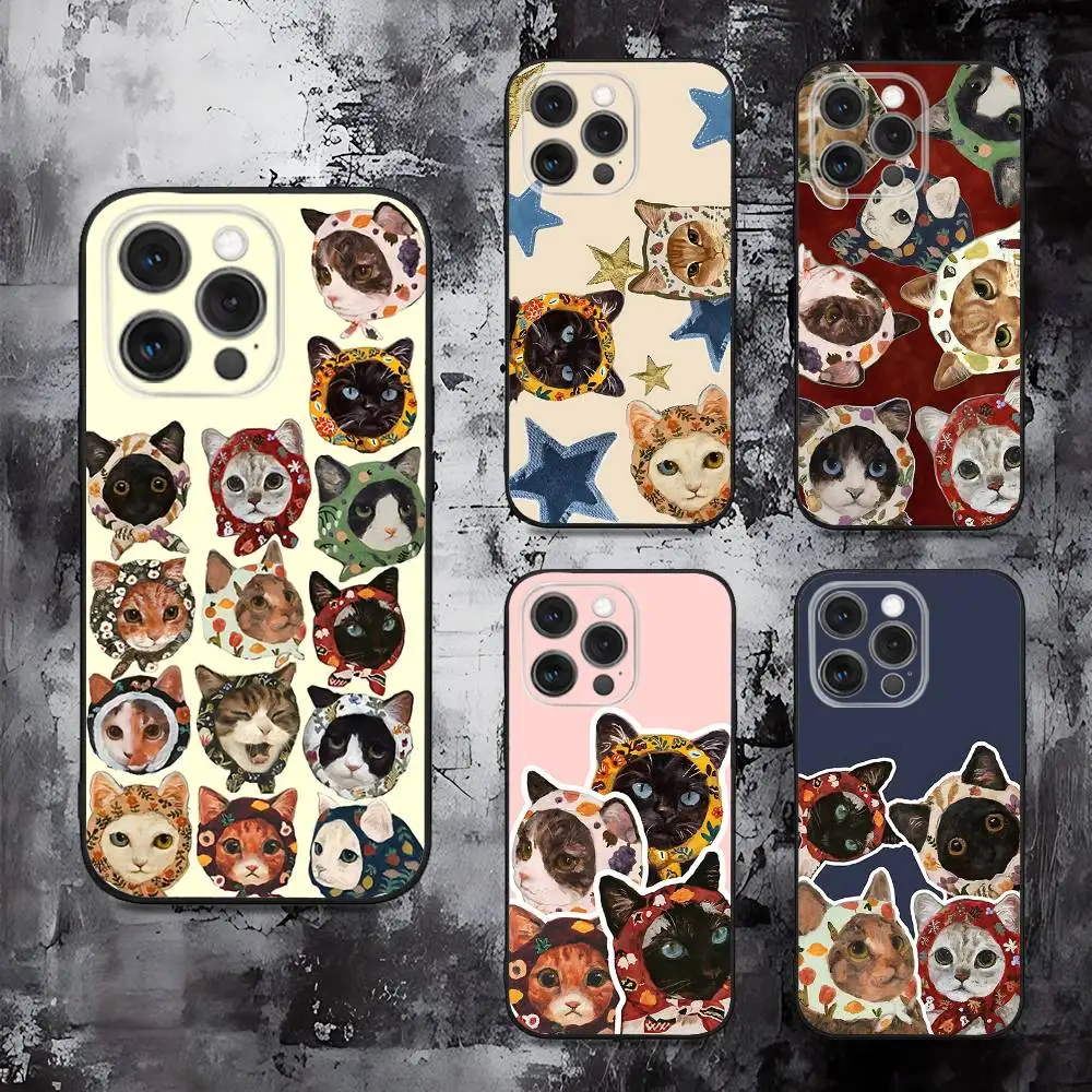 

Fashion B-Babushka Cat Phone Case For iPhone 16,15,14,13,12,11,Pro,Max,Plus,X,XS,SE,E,Mini,Soft Silicone Black Case