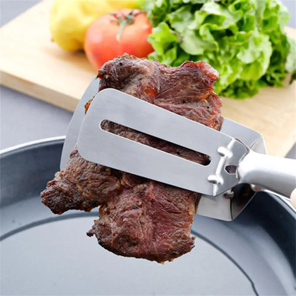 Stainless Steel Frying Shovel Clip Multifunctional Steak BBQ Tongs Frying Fish Spatula Clip Household Kitchen Tool Bread Clip