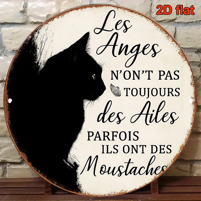 20CM 1PCS 2D Retro Pastoral French Style Pet, Black Cat, Wooden Round Plate Furniture Hanging Wall Decoration Pet Party Pet Park