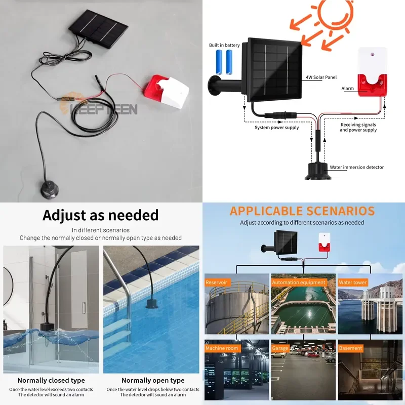 3in1 Water Leak Alarm Kit Normally Open Normal Close Solar Panel Water Level Leakage Immersion Flood