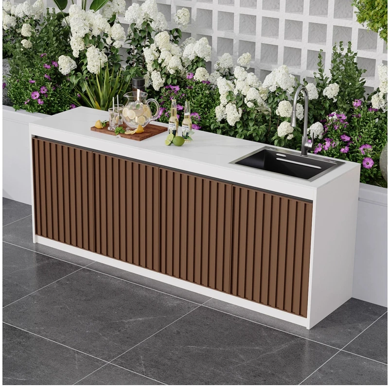 

Outdoor rock slab console integrated sink basin villa garden water bar counter courtyard vegetable sink aluminum honeycomb