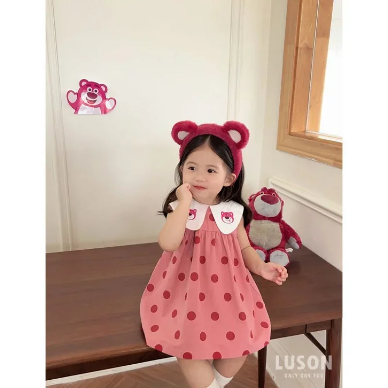 Disney Toy Story Lotso Bear Girl Dress Kids Toddler Polka Dot Cartoon gilet senza maniche gonna vestiti estivi Cute Baby Kid Dresses