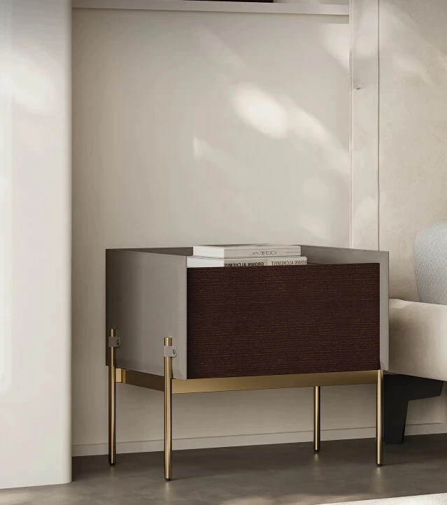 

Italian Minimalist Saddle Leather Bedside Storage Cabinet Designer Model Modern High-Grade Light Luxury Bedside Cabinet