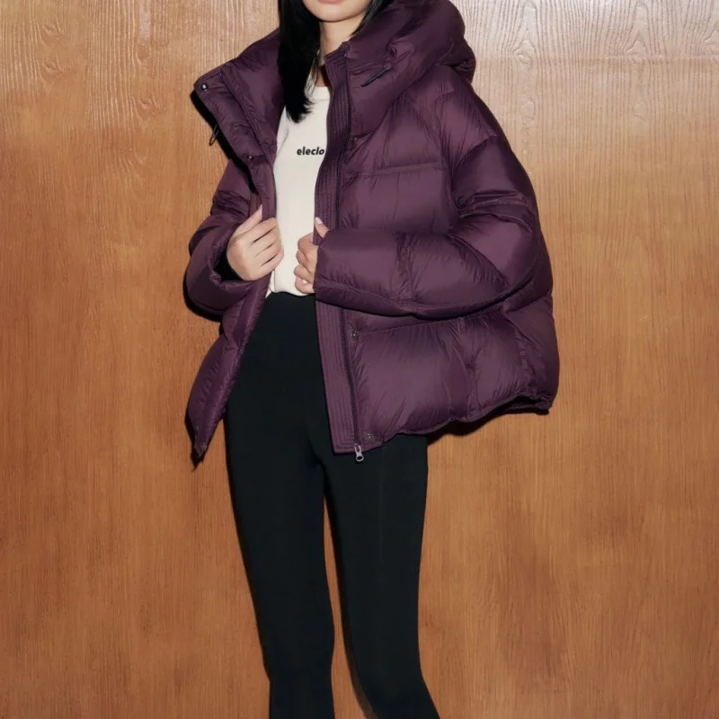 2025年冬新作 レディース 厚手 ウォームホワイト ダックダウン フード付き ダウンジャケット Y2K おしゃれ シンプル ゆったり 軽量 ソフト ブレッドコート