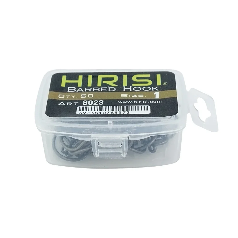 Hirisi 50x Fish Hook PTFE Coated Barbed Fishing Hooks Terminal Tackle 8023 Fishing Accessories