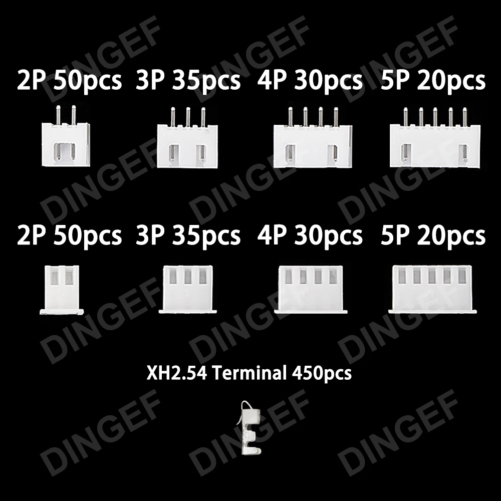 720PCS XH2.54 Pitch 2.54mm Terminals Male Female Plug Socket XH 2.54mm Connector kit Straight Pin 2P 3P 4P 5P