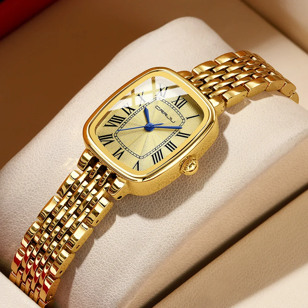 CRRJU Quartz Watch Roman Numeral Stainless Steel Watch Band Brief Waterproof Watch New Hot Women's Watches