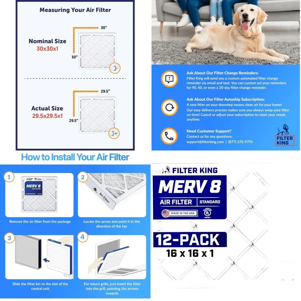 

16x16x1 MERV 8 Air Filter, 12-Pack, Dust & Allergy Control, USA Made, HVAC Pleated, Electrostatic, Actual 15.5x15.5x0.75