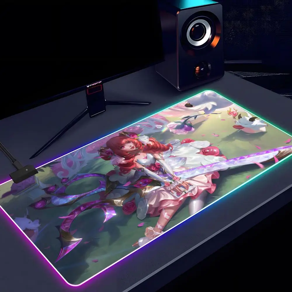 Game League of Legends Gwen Mouse Pad RGB luminous 900X400mm large table mat non-slip extra large game office mouse pad