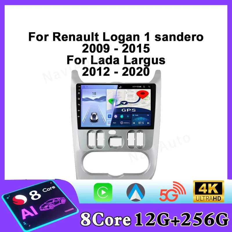 Radio para Auto Android para Renault Logan 1 Sandero Lada Largus, Reproductor Multimedia Automotriz, Navegación GPS, Pantalla Carplay, Estéreo para Auto
