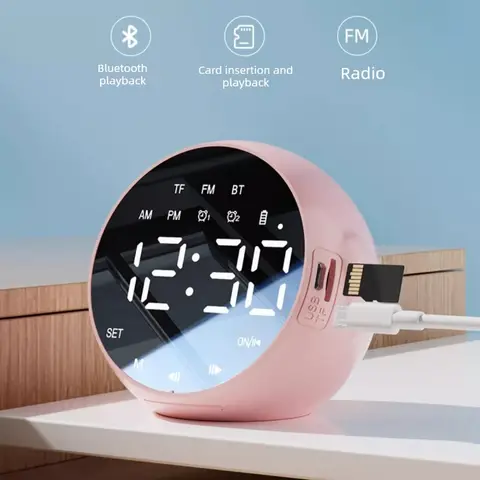 Timed Alarm Clock Bluetooth Audio and Voice Broadcast Portable Touch Screen Student Clock Speaker Wireless