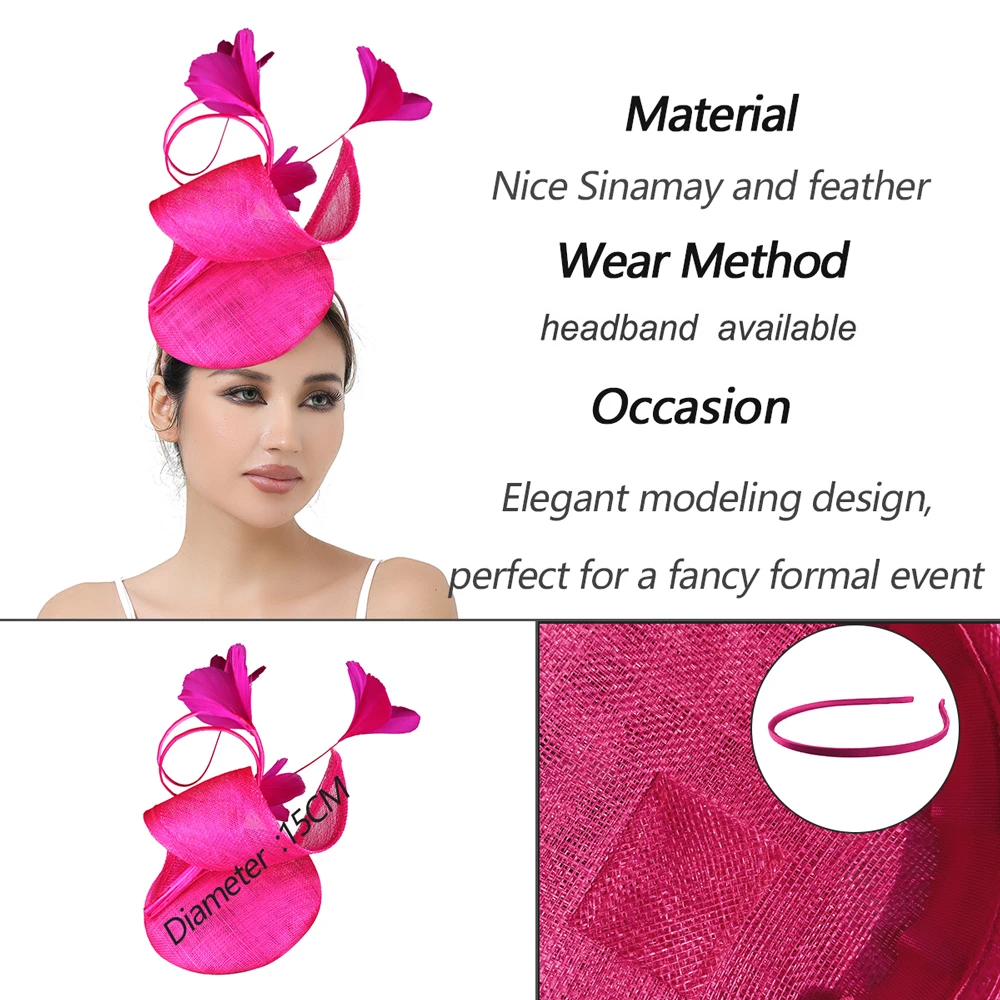 Woman Large Feather Flower Fascinators Hat Ladies Bride Wedding Sinamay Headwear Hair Clip Dinner Headband Hair Accessories view 6